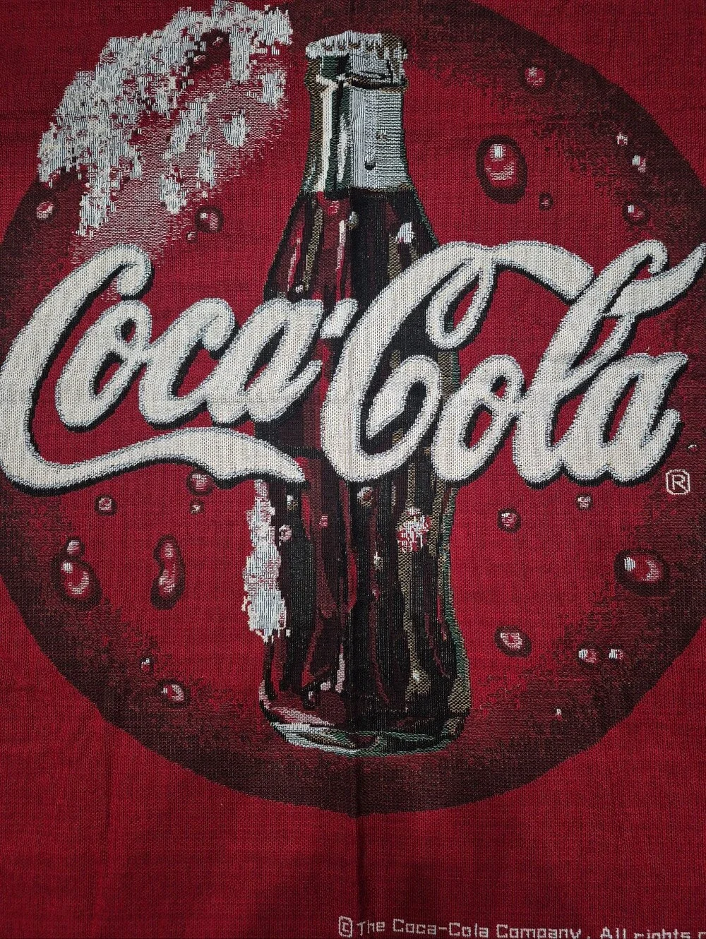 Vintage 90s Coca Cola Wall Woven Tapestry Throw Blanket Hanging 43 X 40